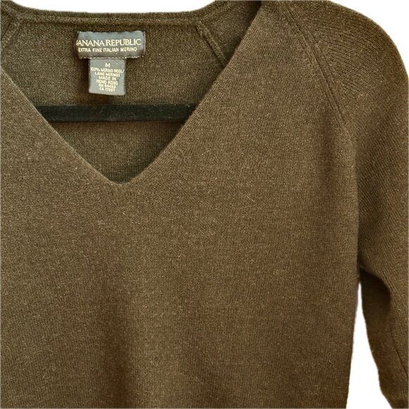 Banana Republic Sweater Women's M Chocolate Brown Merino Wool V-Neck Long Sleeve - Picture 7 of 8